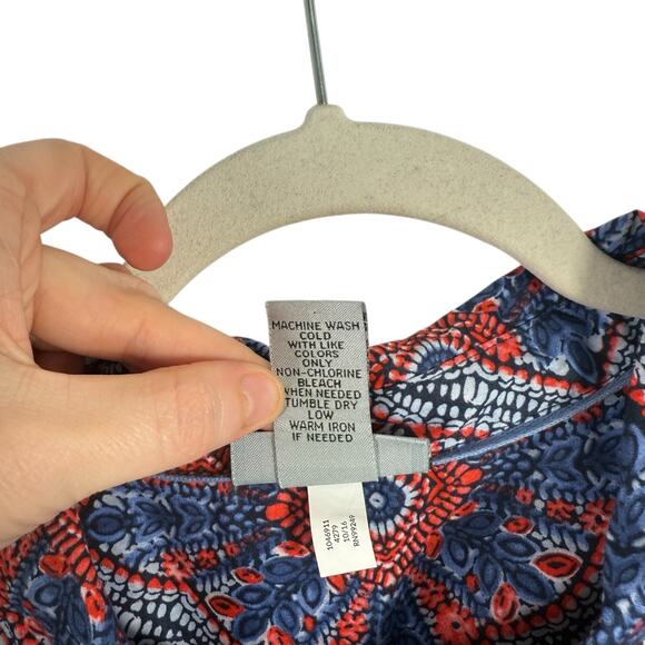 Catherines Blue Red Floral Button Front 100% Cotton Shirt Office Womens Plus 2x - Picture 4 of 5